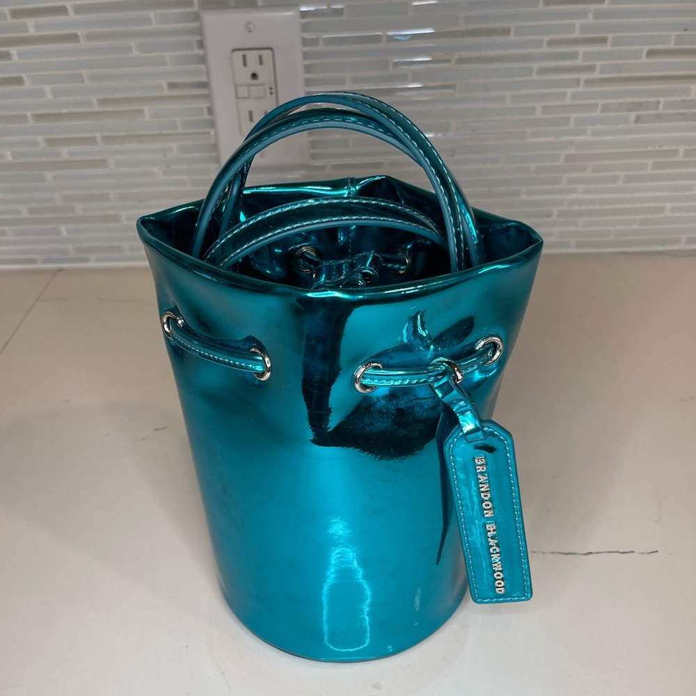 Brandon Blackwood Kamal Blue Bucket Metallic Bag